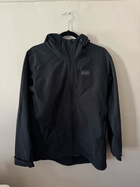 REI Black Hooded Performance Softshell Jacket